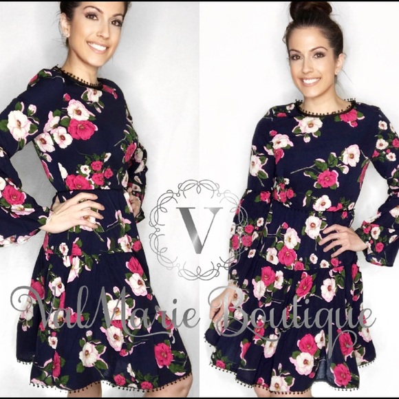 Navy floral swing dress - Picture 3 of 3